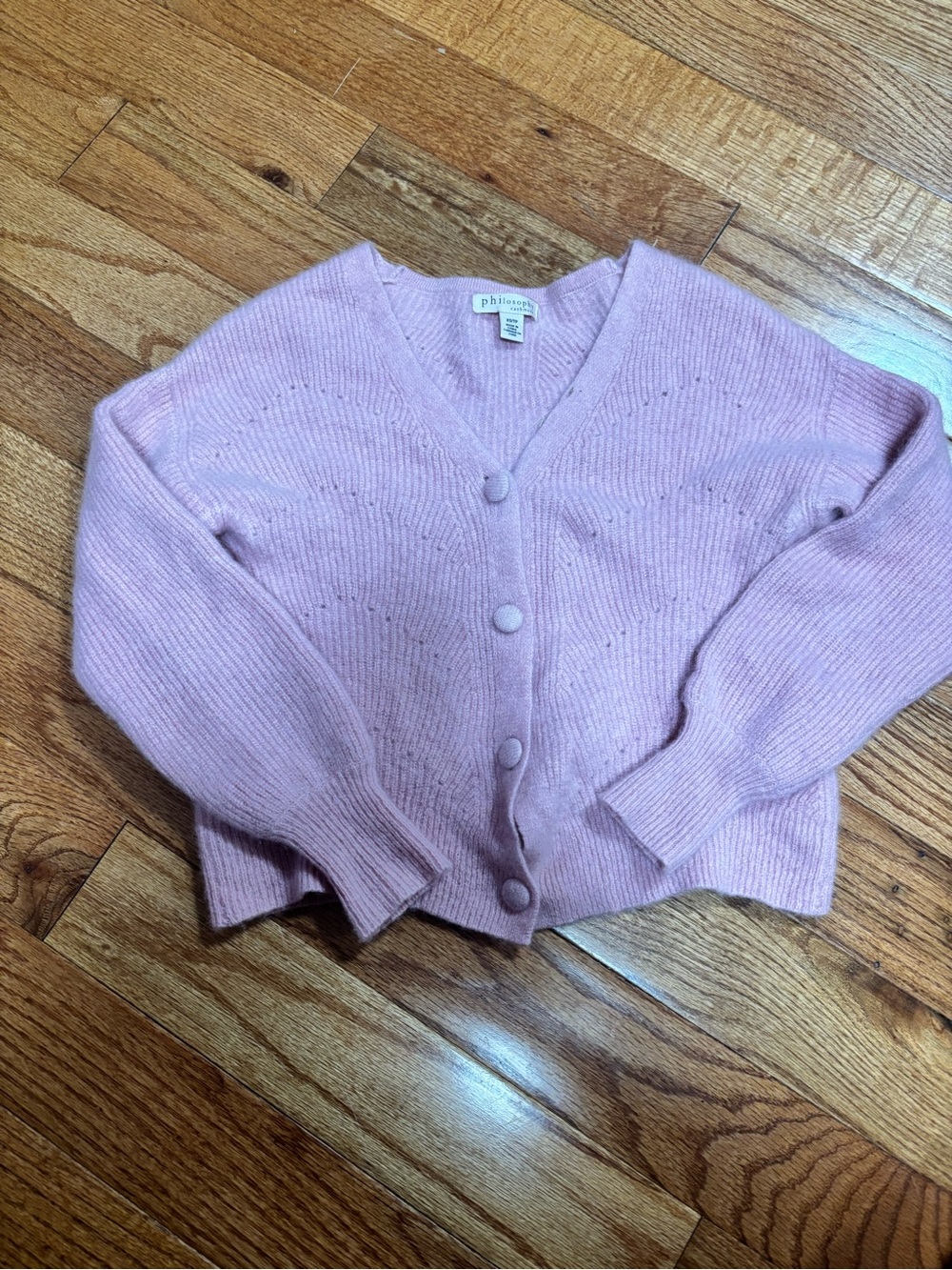 100 percent cashmerephilosophy Pink Button-xs Women's Cardigan Sweater